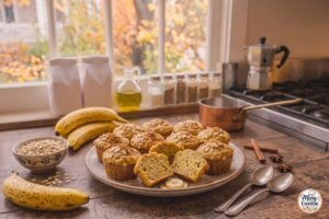 Soft banana oatmeal muffins made with ripe bananas and rolled oats