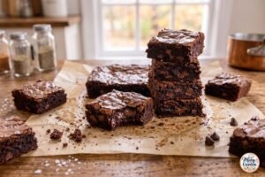Classic homemade brownies with a fudgy chocolate center and crisp edges