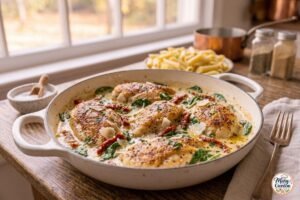 Creamy Tuscan chicken with spinach, sun-dried tomatoes and Parmesan cream sauce