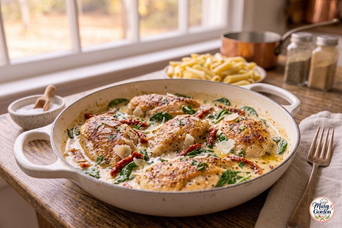 Creamy Tuscan chicken with spinach, sun-dried tomatoes and Parmesan cream sauce
