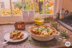 Easy baked ziti with Italian sausage, marinara sauce, ricotta and melted mozzarella cheese