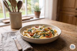 Creamy Tuscan pasta with spinach Parmesan and sun-dried tomatoes