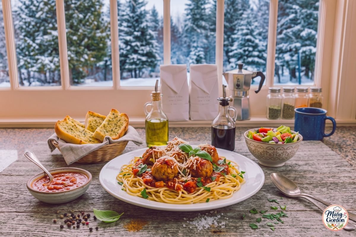 Easy homemade meatballs served with marinara sauce, Parmesan and fresh herbs