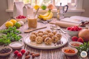 Easy no-bake protein balls made with oats, peanut butter, protein powder, and chocolate chips