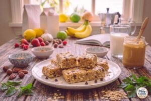 Easy homemade no-bake protein bars with oats, peanut butter, protein powder, and chocolate chips