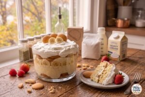 Homemade banana pudding layered with vanilla wafers, bananas and creamy vanilla pudding