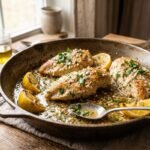 One-pan lemon garlic chicken with fresh lemon and parsley