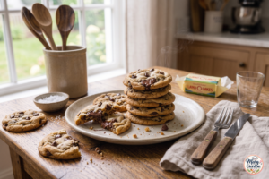 Soft and chewy chocolate chip cookies with melted chocolate chips