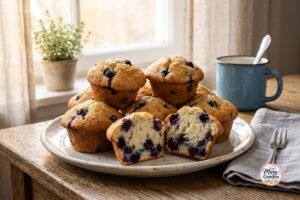 Soft homemade blueberry muffins filled with fresh juicy blueberries