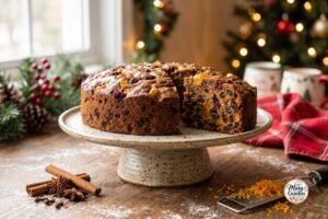 Moist homemade Christmas fruit cake filled with dried fruit and warm spices