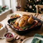 Festive Christmas chicken dinner with roasted herb chicken, vegetables, and holiday sides