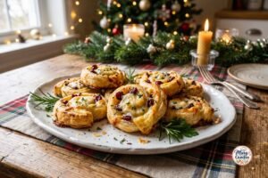 Christmas puff pastry appetizers with cranberry and cheese baked until golden and flaky