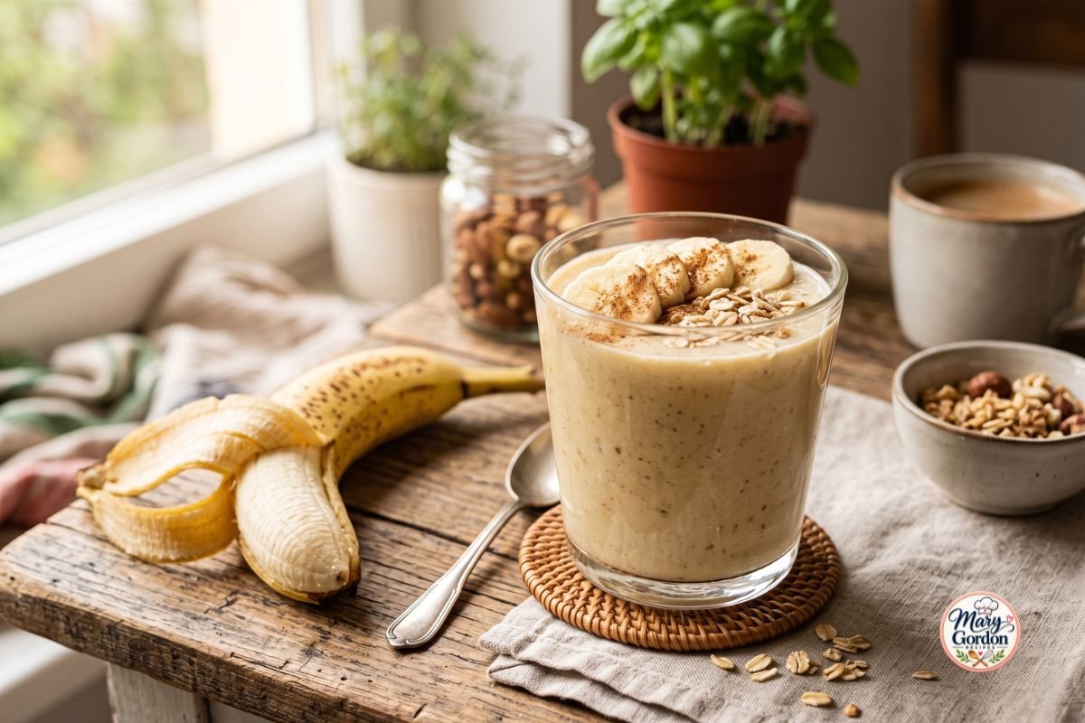 Creamy healthy banana smoothie made with banana and Greek yogurt