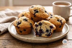 Soft homemade gluten-free blueberry muffins with juicy blueberries