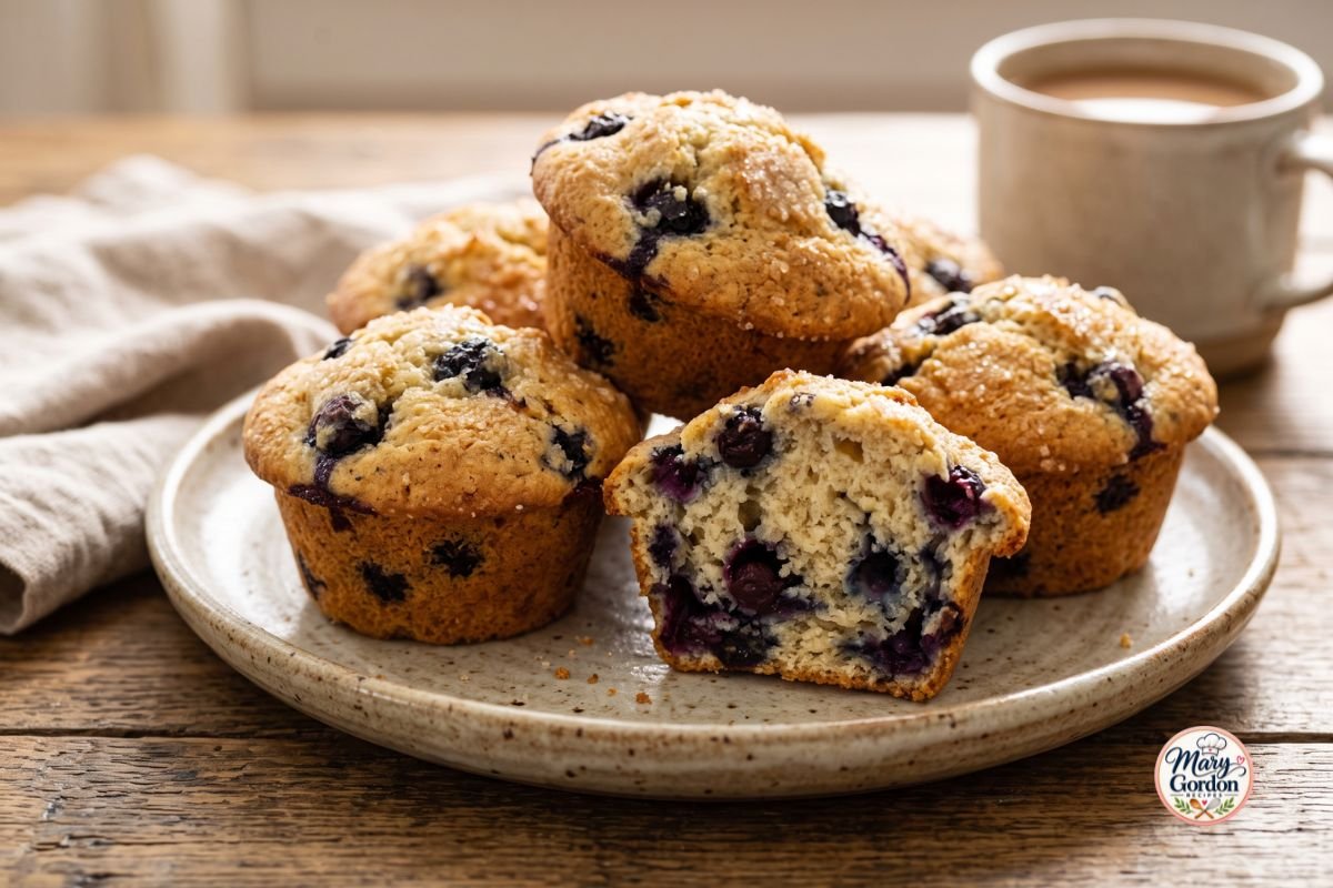 Soft homemade gluten-free blueberry muffins with juicy blueberries